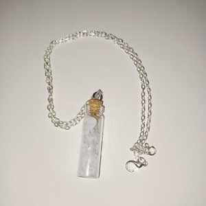 Silver Tone Necklace With Barite Bottle Pendant